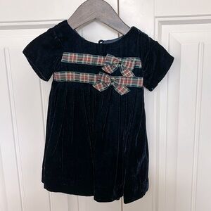 NWOT Rachel Riley Navy Blue Velvet Dress with Tartan Bows